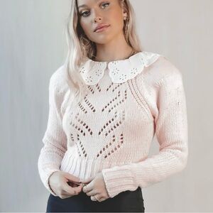 For Love & Lemons Pink Knit Sweater with Collar